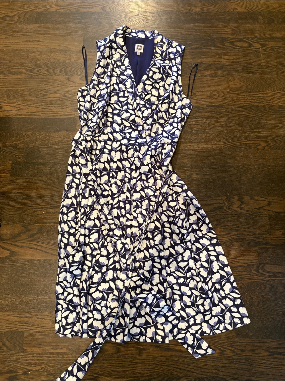 Anne Klein Navy and White Floral Midi Wrap Dress